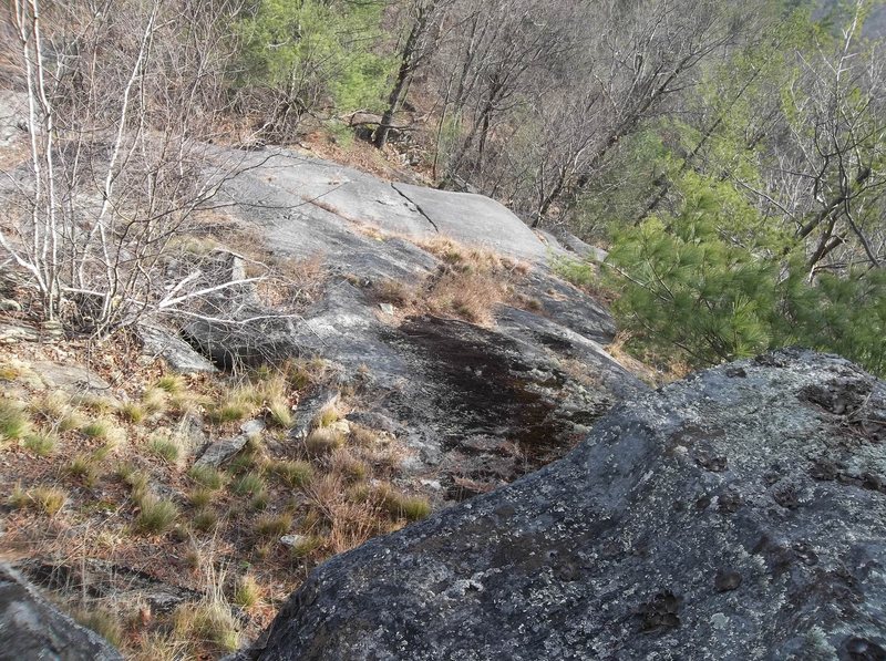 The view down and the reality check was I had to go up higher on that rock to get above it.