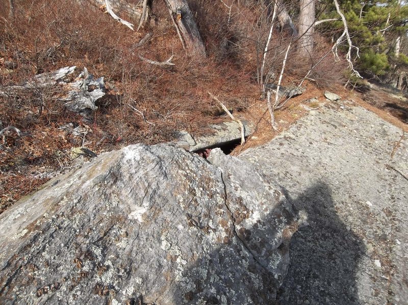 On the top and the exit finish is on the opposite side from where this picture was taken. That's the naturally formed bucket seat. No seat belt required still in N.H.