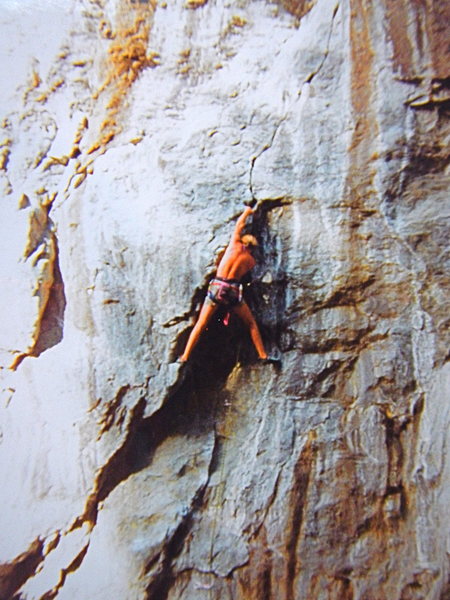 I believe this route is called Atlantis and is in the 5.11 range, photo circa 1992