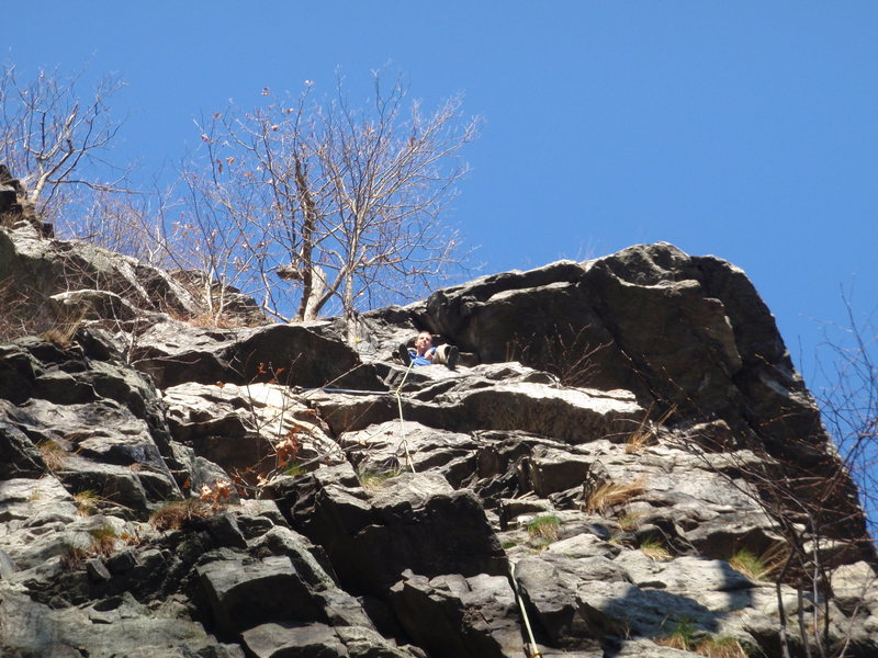 Me at the first pitch belay station on a nice november day. This route gets nice sun till mid-afternoon.