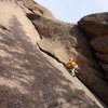 Alan Ream.  First pitch of Tee Pee Tower Crack 5.9 Wigwam Dome.  November 24th 2012.  Photos by Doug Donato.