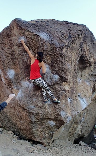 Jackie Trejo catching the tiny crimp at the crux.