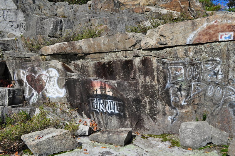 my favorite problem goes up to the right of the black graffiti through the roof...sharp thin horizontal finger cracks.