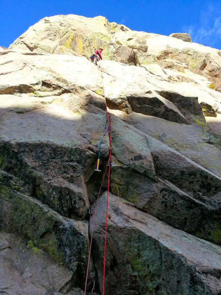 Adam Mitchell after aiding through the crux and leaving me the hammer to extract the beaks.