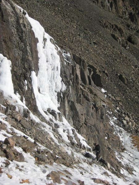 Another look at Trucksicle from walk-off (11-30-12). Note climber for scale.