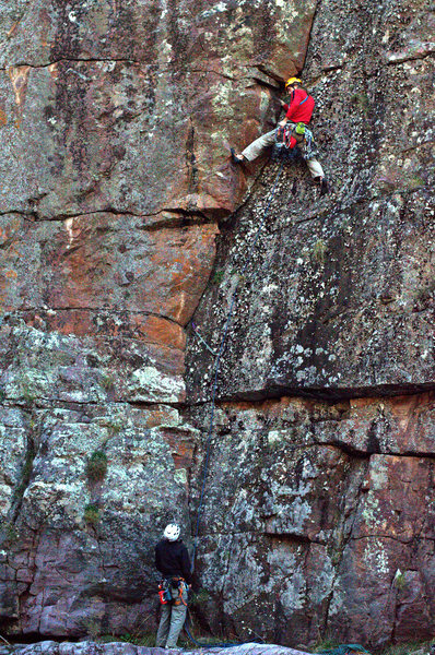 Exploring new areas is one good reason to climb in central Arizona. Mike Knarzer on Ride the Lichen's first pitch on the first ascent.