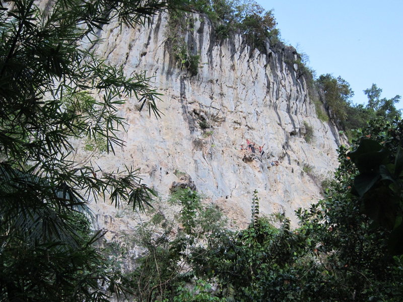 There is an upper tier that only has a few routes established. This group is climbing a multi-pitch route, one of the few that goes up this upper face as of 2012.
