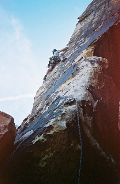 Joe Ebert leads the arete variation on Beluahs book, Red Rocks, NV