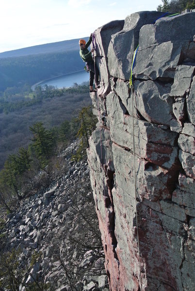 Rudy clipping the anchor after his first lead of Brinton's Crack. Summer in December?