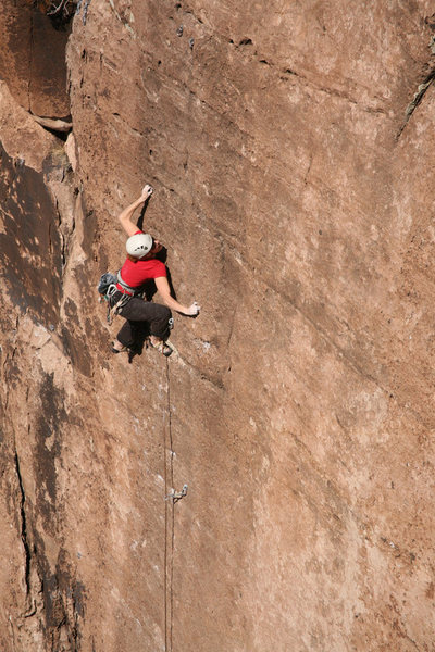 Megan Arzt scrimping and thumb catching lightly up Gray Matter