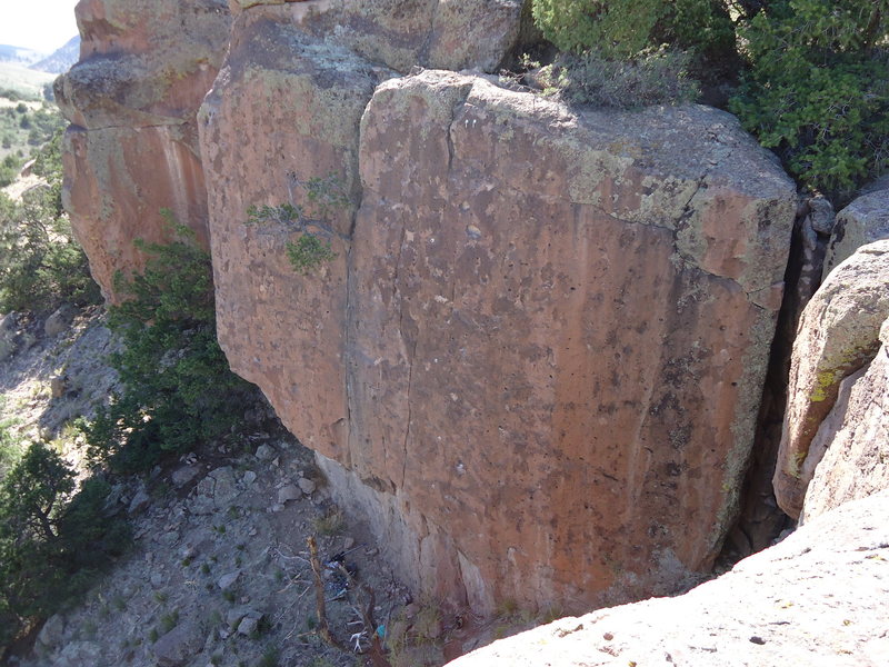 The Jewpacabra Wall. More than Life climbs the left arete.