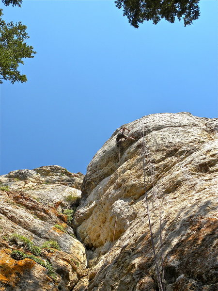 Sticking the crux move for the FA at the end of Daddy Fat Sacks 5.12b/c. Two routes went in that day, the right one is not quite finished.