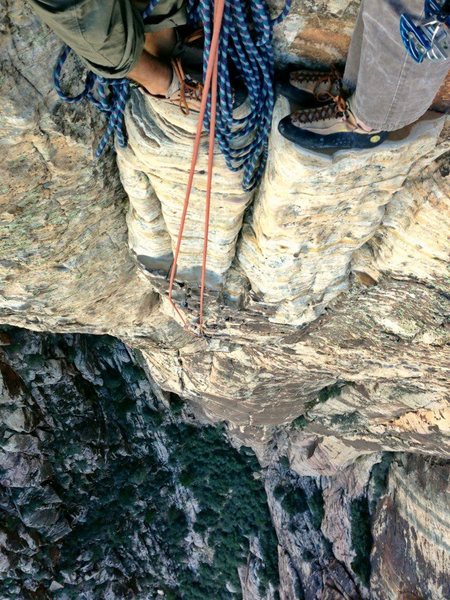 Top of pitch 4, real cool belay ledge for pitch five!