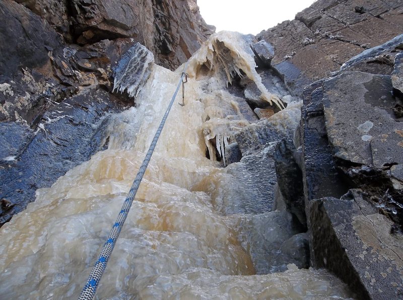 Finish of the steep ice on the second pitch.