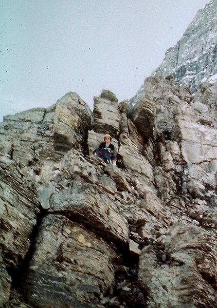 The initial climbing was easy (low 5th class) but very loose. Note the Emperor Face on the left.