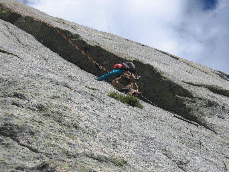 My 12 year old, Zack, seconding the crux dihedral pitch