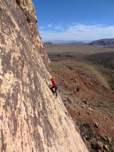 Leading up the fourth pitch. November 2012.