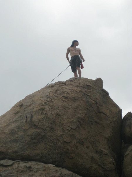 The top out is a pretty heroic position. Fun route!