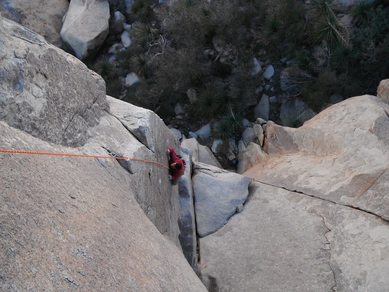 Mark Collar following Witch Hunt 5.10b on a chilly New Years Eve