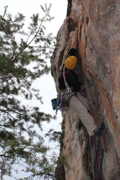 Davids Castle Wall<br>
<br>
Sadistic Rhythm (5.10-) trad<br>
<br>
Crowders Mountain State Park, North Carolina