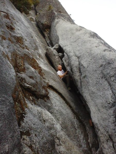 Some bearded lunatic FREE SOLOING the EPIC 5.5 chimney. This is best left to the ELITE bearded lunatic fringe who shred so much gnar that it becomes powdered, like Parmesan.