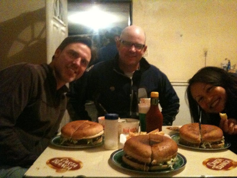 The worlds biggest hamburger... Good friends, cold beer, and long routes!<br>
El Potreo Chico, Mexico