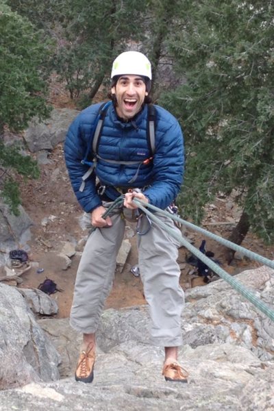 Rappelling off of Lothlorien on the Watermark in Boulder Canyon