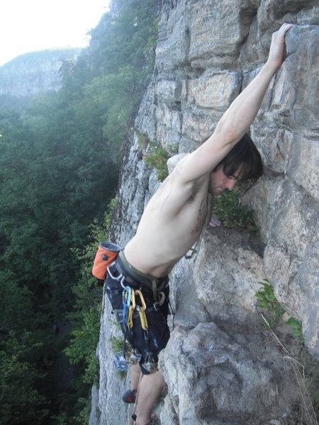 Brett Longwell high atop Horseman in an idyllic Gunks setting. Who knew 5.5 could get so good...?