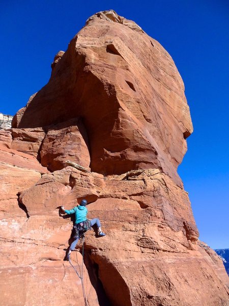 Starting up pitch 4 en route to the top. January 2013.