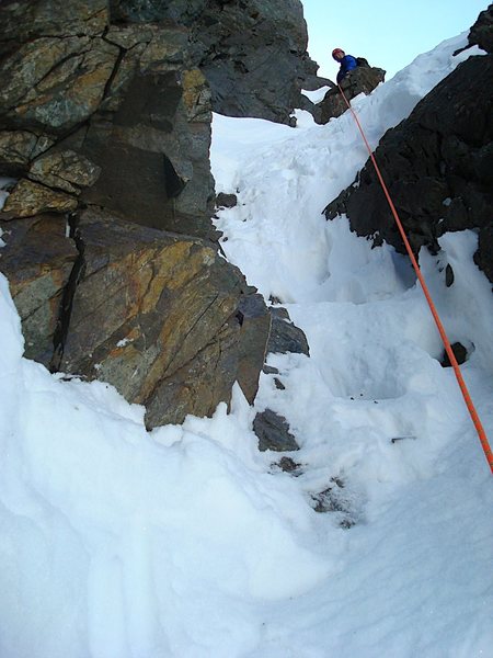 A short snice crux low on the route