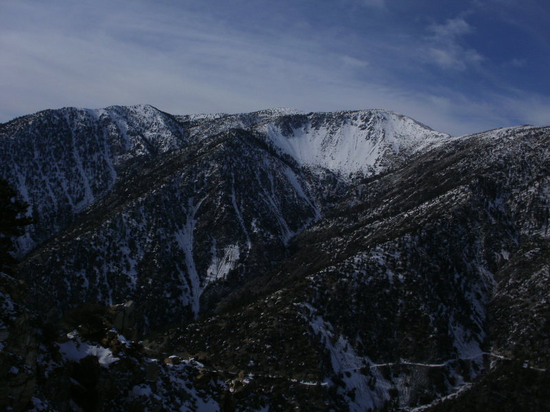 The view from the top: Mt San Antonio and the Baldy Bowl.