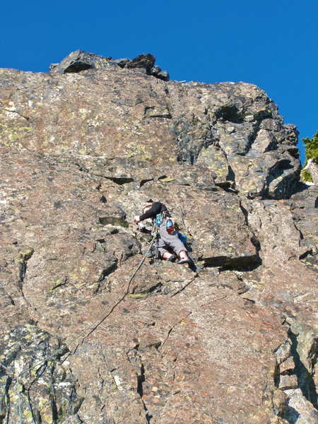 Mason on the Third Pitch of South Face 5.4