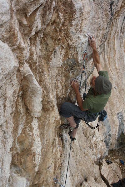 Brent working the sloper. (crux)
