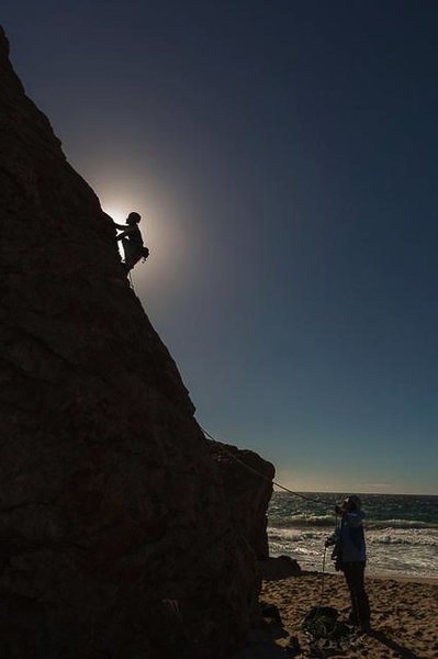 Fun climb, made more exciting by the wind. Zoey on belay. Photo by Dan Perry.