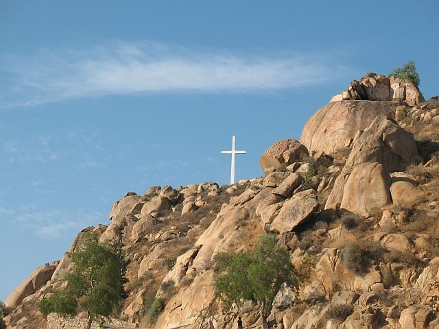 Joe Brown and the distant cross, Mt. Rubidoux