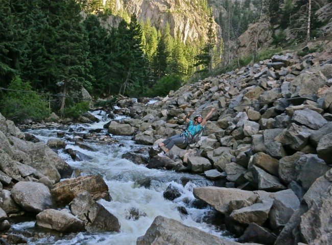 Crossing Boulder Creek to climb