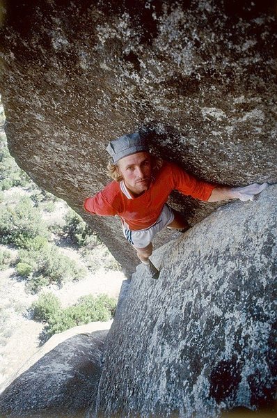 John Bachar soloing New Dimensions - Photo by Phil Bard