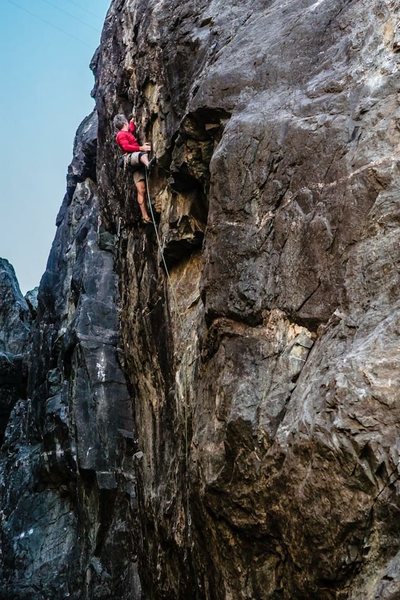 Mike Carville finishing Repo Man .12d. Wishing Well, Emeralds Gorge. pic: josh horniak