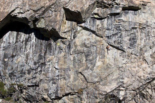 Josh Horniak on the first ascent of Larry Land .11c. Bowman Valley, CA.