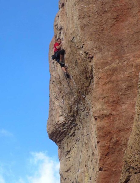 The final tricky move above the crux.