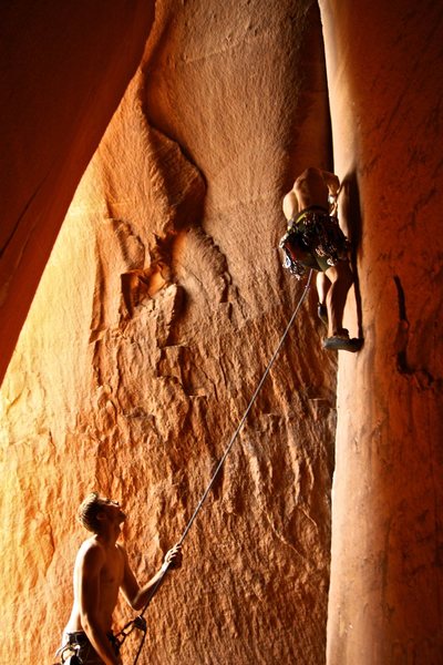 Zach on belay and me on the climb.