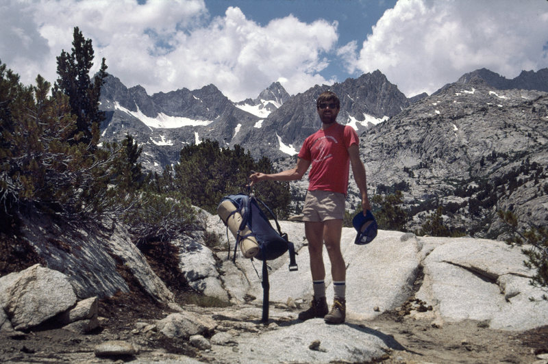 At the start of a 3 day solo "ultralight" circumnavigation of the Evolution Peaks starting from South Lake. No tent or stove. No advance permit needed in 1985, either.