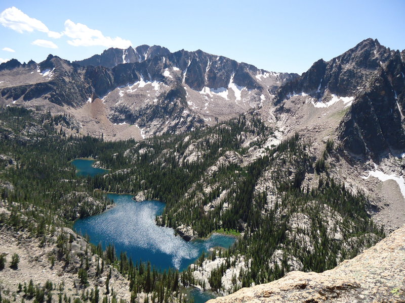 Saddleback lakes as seen from the ledge on Astro-Elephant. Ridiculous beauty.