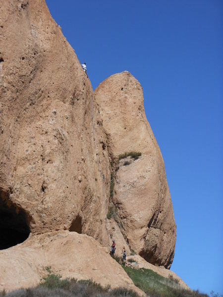 Climber high on the East Face.