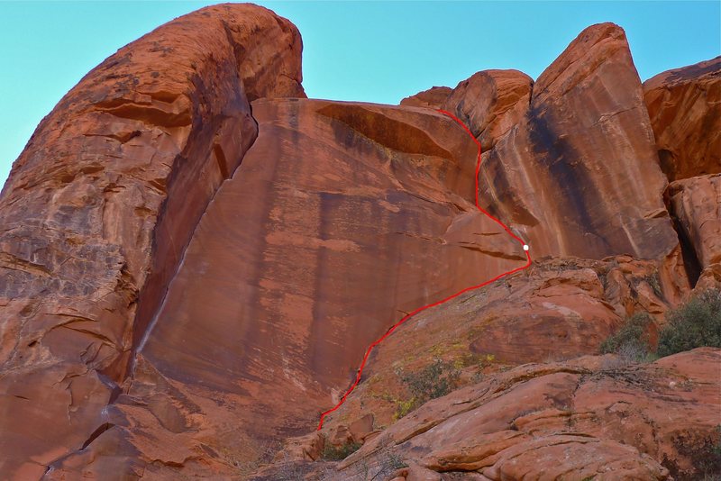 Laugh With the Sinners, with the belay indicated in white. The Fox is on the left.