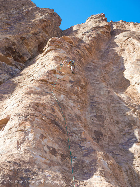 RazRez leading the LONG first pitch. Climbing is pretty clean on this first pitch, but FOR THE LOVE OF GOD wear a helmet.