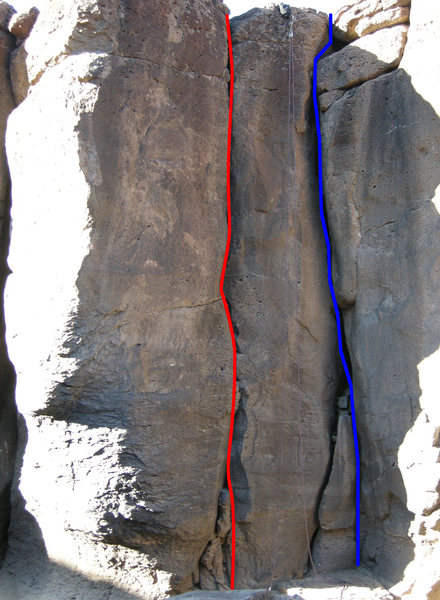 Red=2 Legit 2 Quit (5.10b)<br>
Blue=Unknown OW (5.9+)