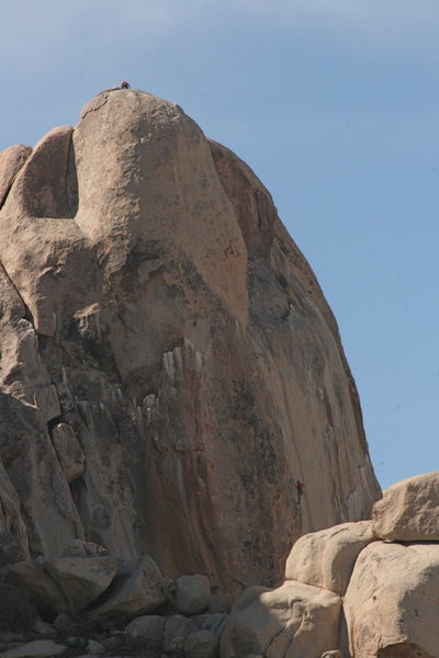 Eric Odenthal on top and Nathan Fitzhugh (lower right) waiting at the last belay.