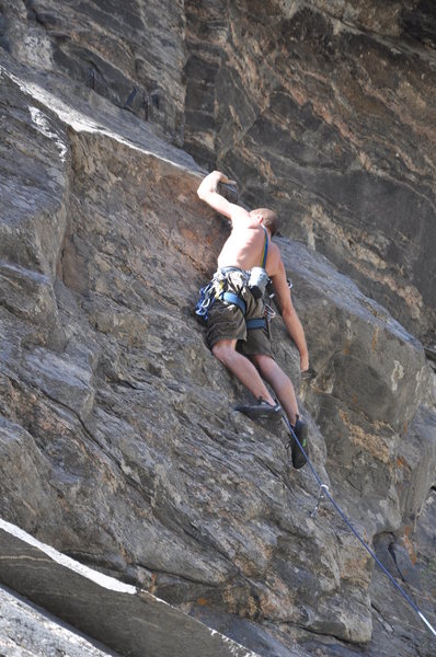Mark nearing the crux with some cool holds here.