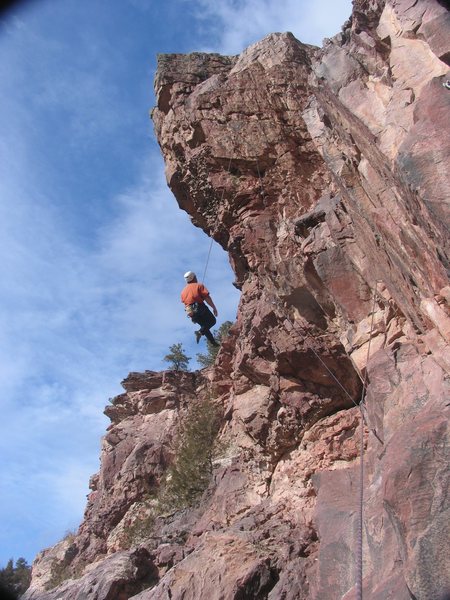 RL Climb lowering away from the overhanging turf of the Maroon Tower